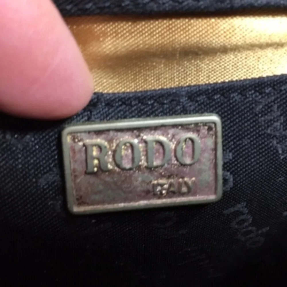 VINTAGE RODO Black Leather w/Gold Trim Italian Shoulder Bag
